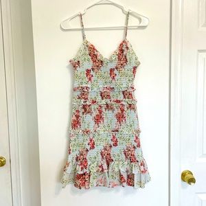 ZARA printed floral ruffle mini ruched dress